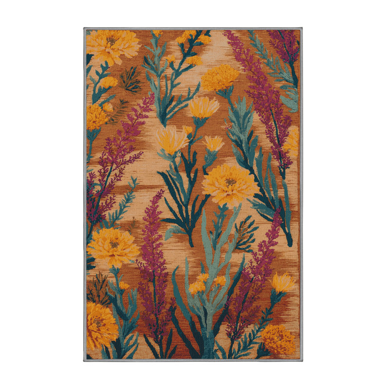 Tapis botanique brun lavable à la machine