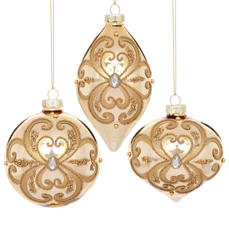 Jeweled Scroll Ornament, Box Of 6- 4-5 Inches