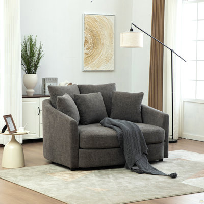Méridienne rembourrée de 56,3 po de largeur avec coussins, fauteuil surdimensionné douillet surdimensionné avec fauteuil à siège profond pour club, salon, chambre à coucher, bureau, salon, gris