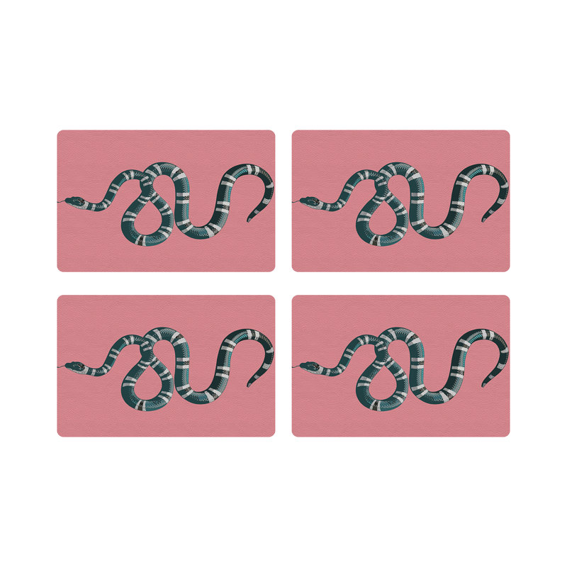 Serpent Vegan Leather Rectangle Pebble Placemat, Pink
