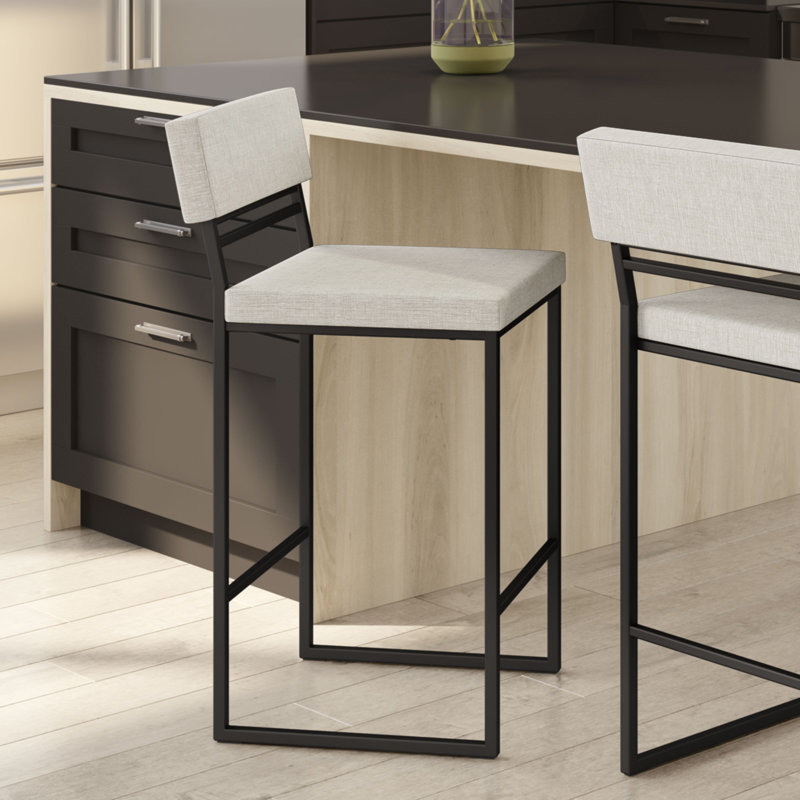 Tabouret de bar et de comptoir Abshir, Tabouret de bar (siège d'une hauteur de 30,75 po), Vinyle-Beige, Noir