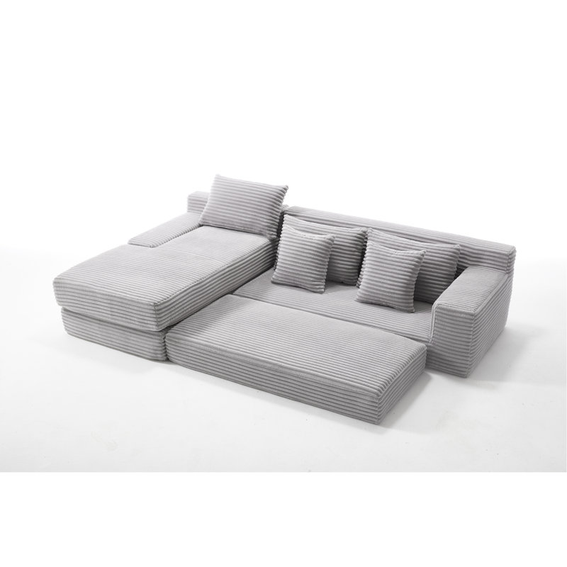 Canapé-lit en mousse à mémoire de forme en L pour salon - canapé-lit convertible sans assemblage, canapé en tissu de velours côtelé, canapé modulaire pour chambre à coucher, cinéma maison, gris clair