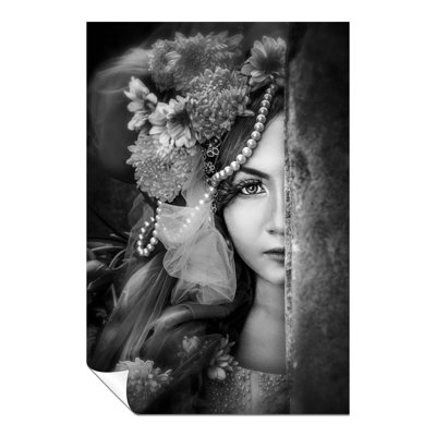 Shy Girl With Flowers On Hair - No Frame Print
