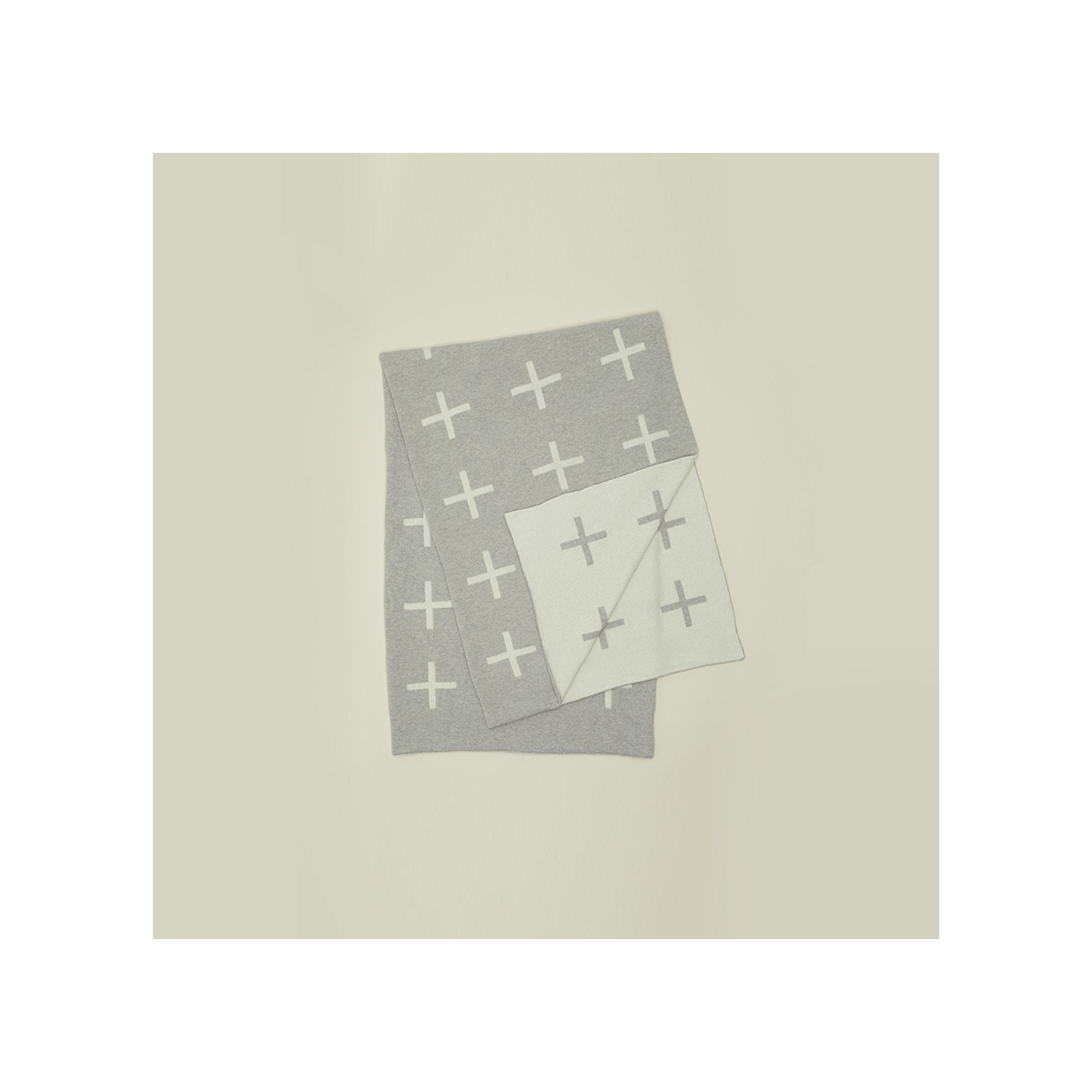 Knitted Throw Blanket, White/Light Gray