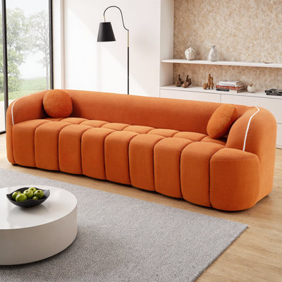 99.2" Modern Corduroy Cloud Couch, 3-Seater No Assembly Required Sofa with Channel Tufting, Bubble Puff Couch with 2 Pillows, Deep Seat for Living Room Apartment Office