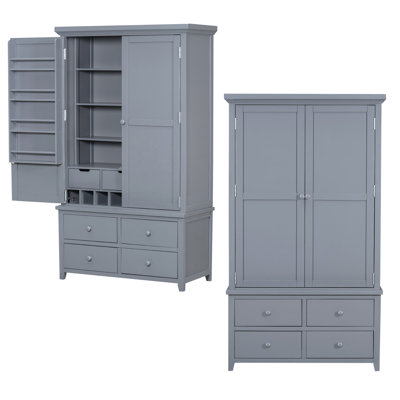 Wooden Freestanding Kitchen Pantry With 3 Adjustable Shelves,7 Drawers And 8 Wine Racks