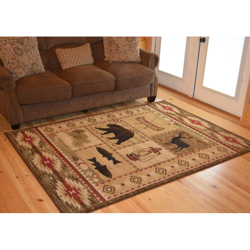 Tapis brun de style Sud-Ouest Seagle, Rectangle 5 pi 3 po x 7 pi 3 po