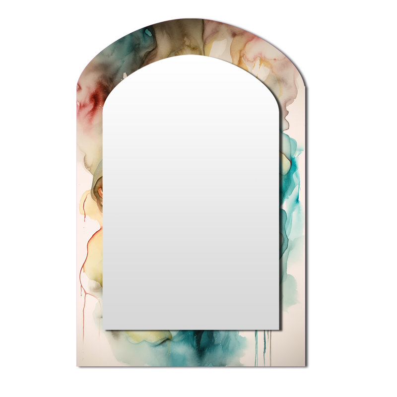Colorful Lips - Fashion Woman Arch Large Mirror, Modern Asymmetrical Decorative Wall Mirror, Printed Metal Art, 43" x 33"