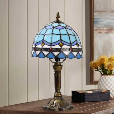 14.5" Table Lamp Tiffany Style Stained Glass Lamp, Grape Handmade Shade, Desk Reading Light Perfect For Tall Living Room Bedroom Nightstand Home Decor Comes With 1 Bright Bulb