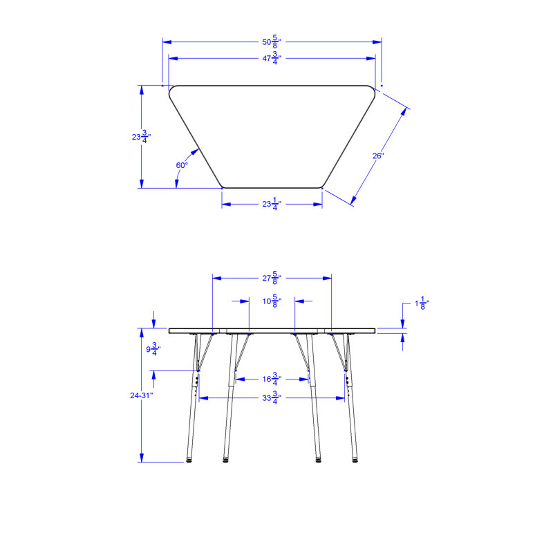 Tables d'activité Berles®, l 28 po x P 48 po (taille adulte : H 24 po à 31 p, Gris tacheté avec un accent bleu arc-en-ciel