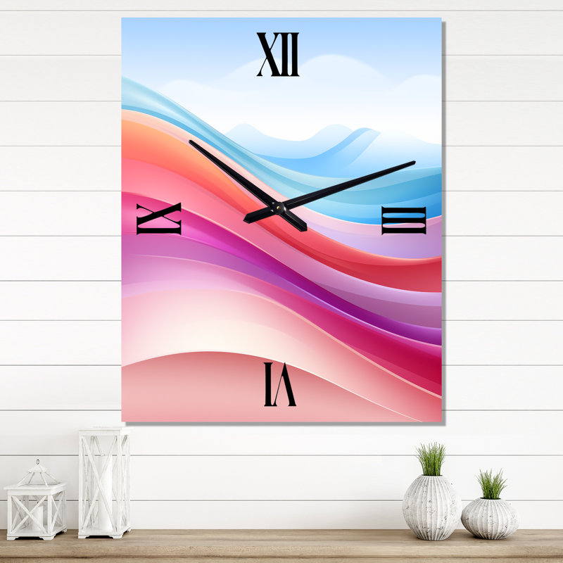 Blue And Light Pink Abstract Waves - Abstract Shapes Wall Clock, Large
