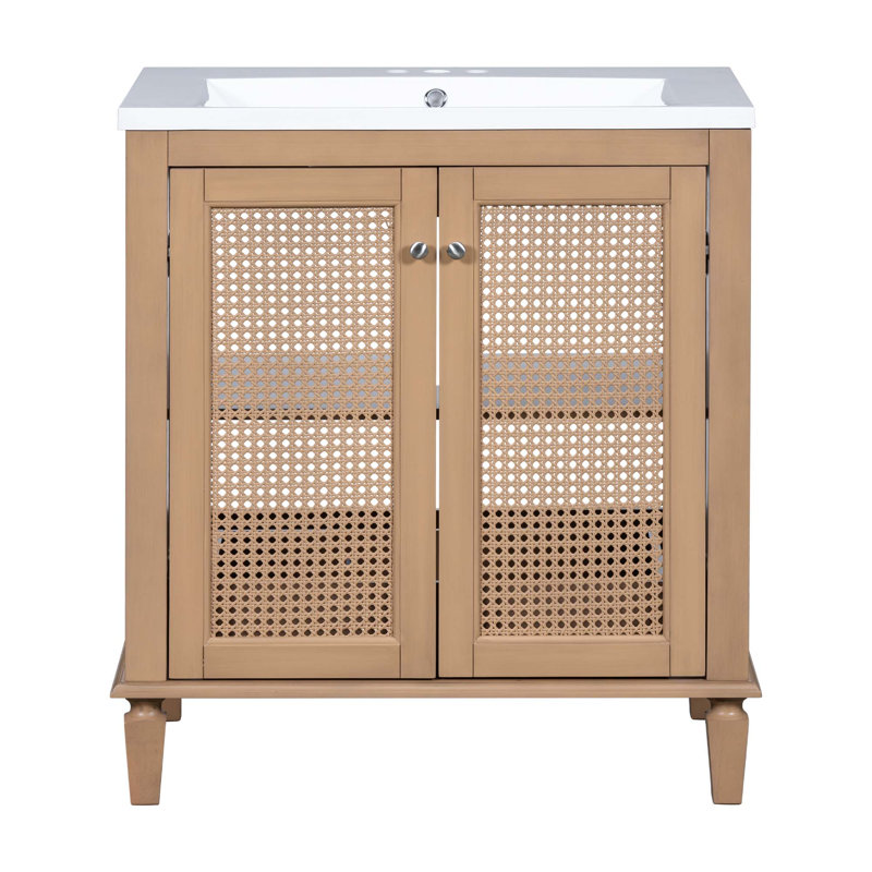 Meuble-lavabo de salle de bain avec lavabo en résine et tiroir caché