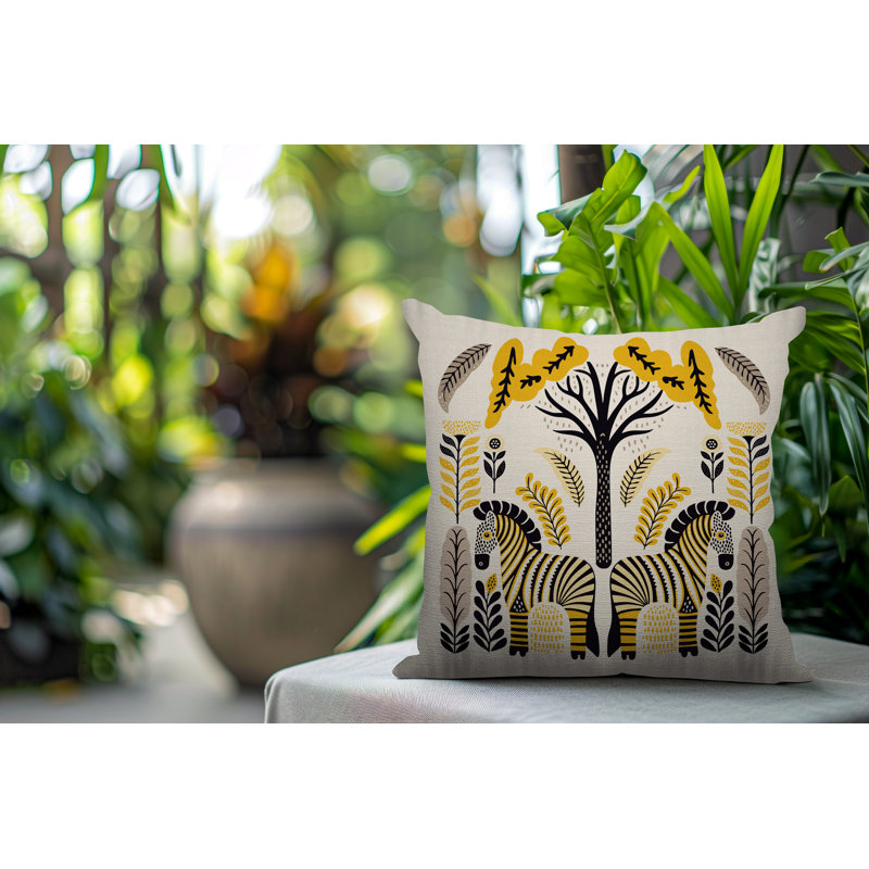Oreiller carré réversible intérieur / extérieur Zuby Zebra, Jaune, Carré 15 po