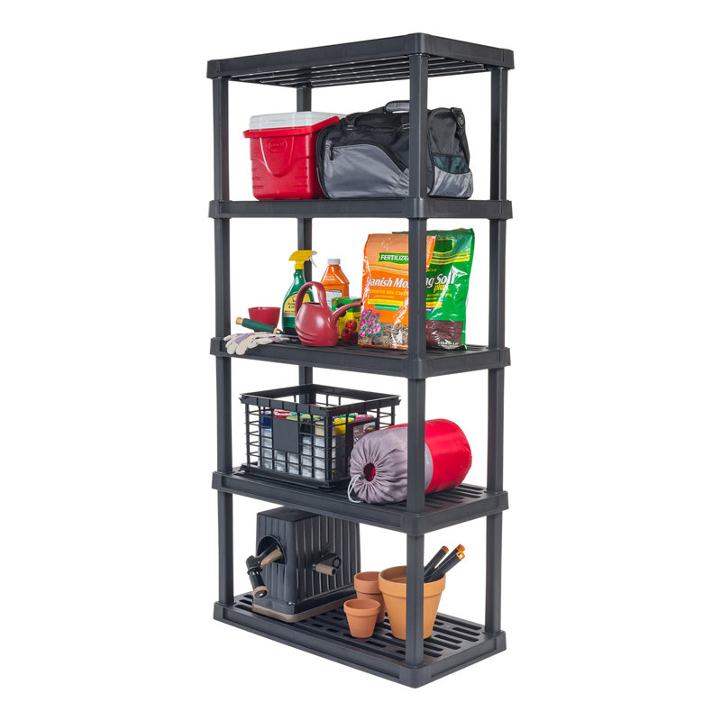 IRIS 5-Tier Medium Plastic Garage Storage Shelving Unit, Black (12 W x 64 H x 24 D), 74" H x 36" W x 18" D