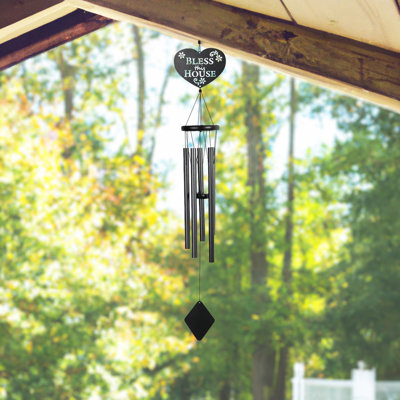 Reini 40" Long Metal Black Heart Shape Wind Chime Unique Gifts