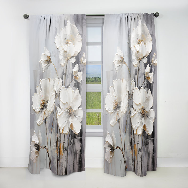 Halleli Buttercups Fields On Grey IV - Traditional Curtain - Velvet Room Darkening - 1 panel, 52" W x 63" L