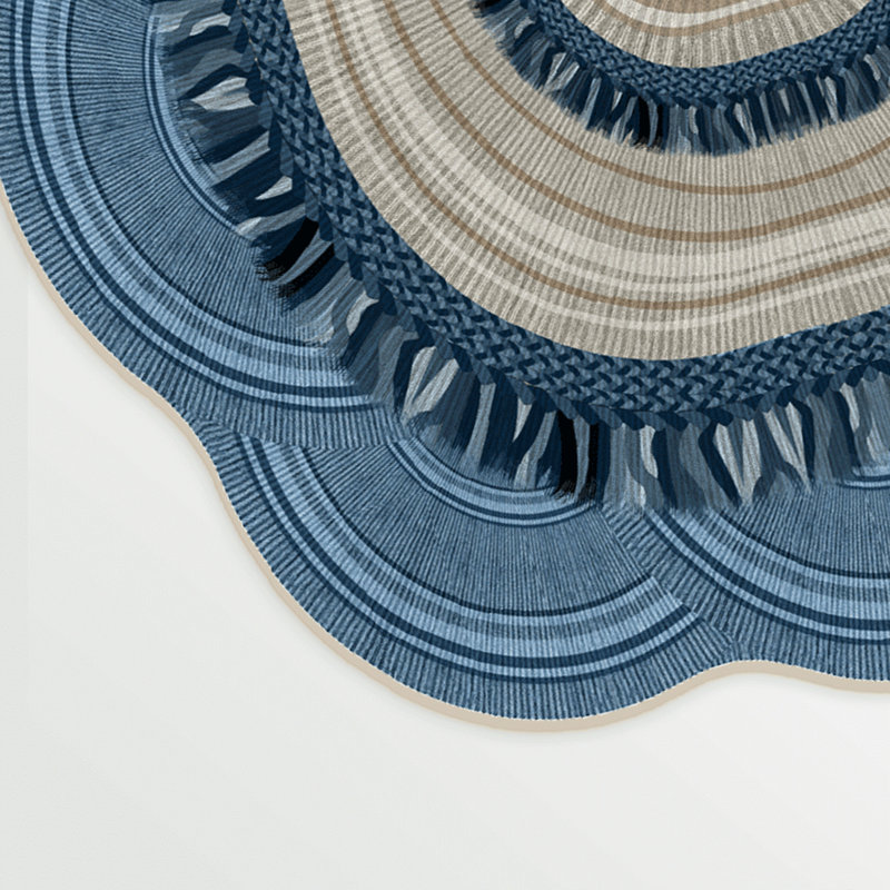 Tapis bleu / crème tissé à la machine Wendt, Nouveauté 3 pi 11 po x 5 pi 11 po
