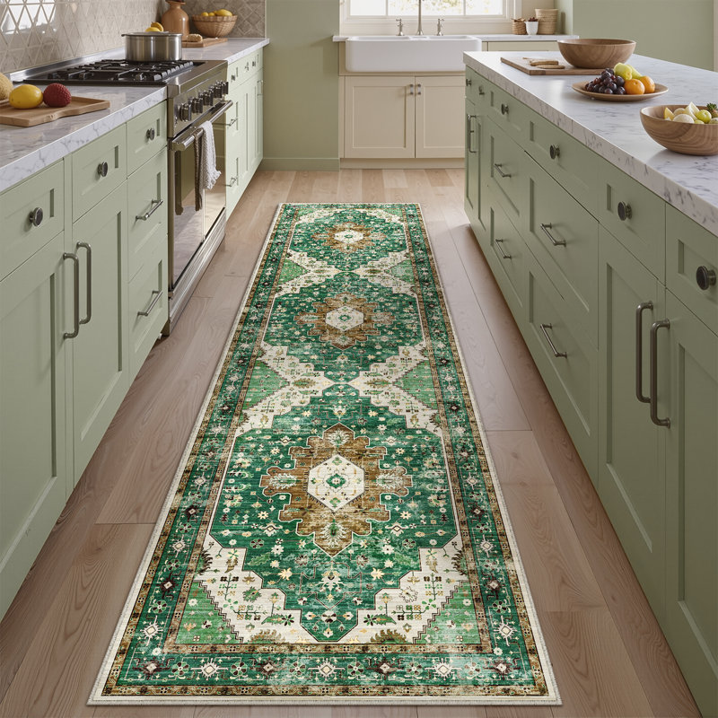 Tapis oriental lavable à la machine pour le salon avec envers antidérapant Elaine, Tapis de couloir 2 pi x 8 pi