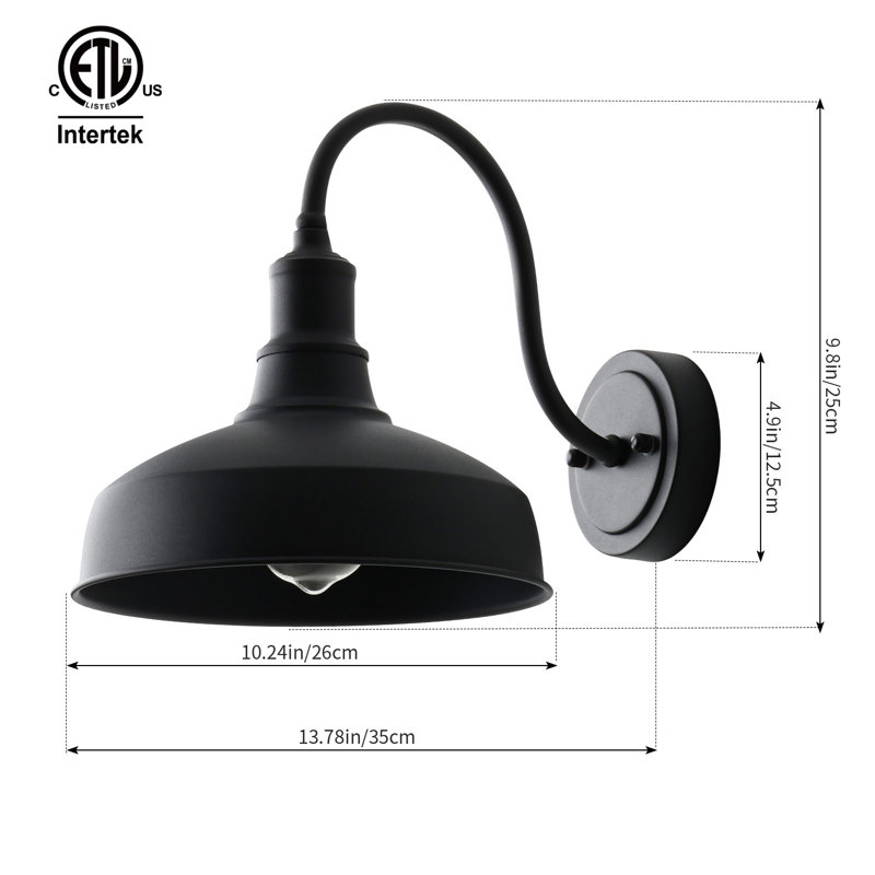 Farmhouse Outdoor Gooseneck Barn Wall Light with Dome Matte Black, 9.89" H x 10.24" W x 13.78" D