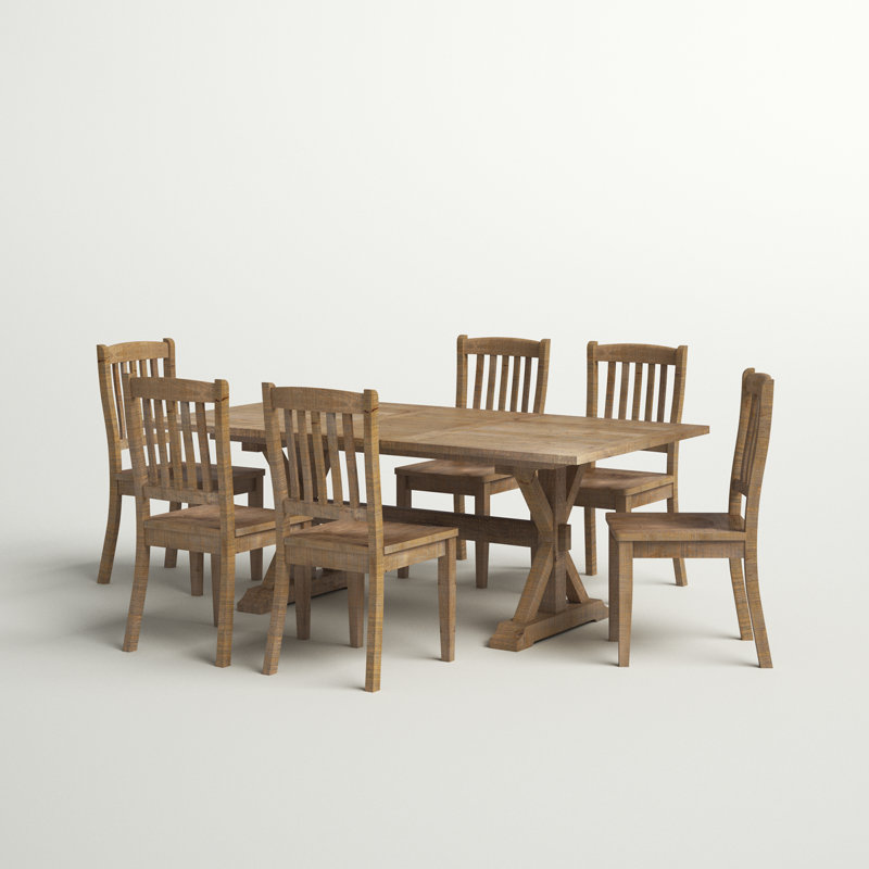 Averie 6 - Person Extendable Pine Solid Wood Solid Wood Top Trestle Dining Set
