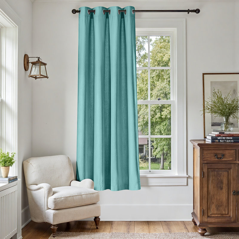 Grommet Room Darkening Linen Textured Curtain, Teal Blue, 50" W x 72" L