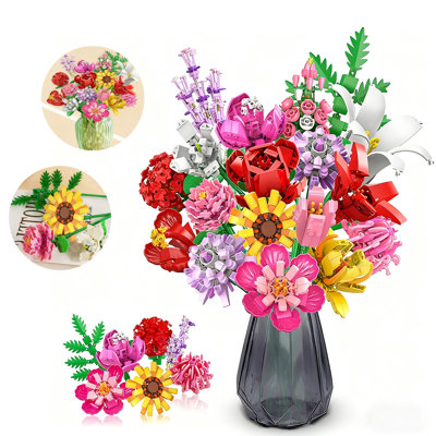 Ensemble de construction bouquet de fleurs à 18 tiges - arrangement floral personnalisable avec des fleurs réalistes pour la décoration intérieure