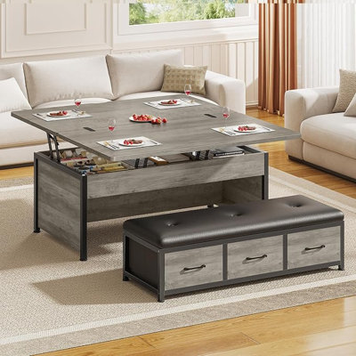 Ensemble de tables basses à plateau relevable, table basse multifonction 43 po avec tiroirs de rangement et compartiment caché