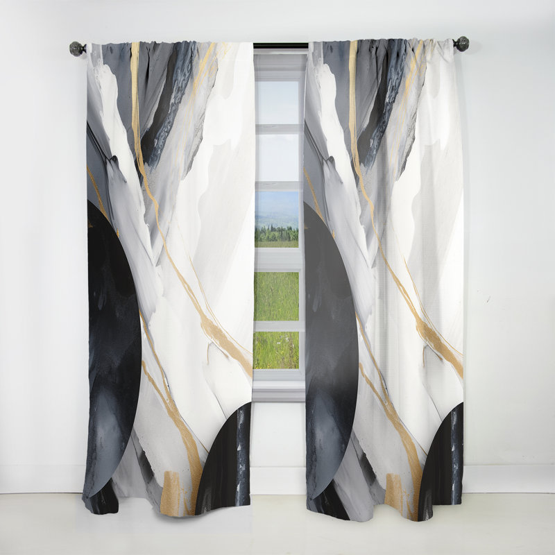 Rideau en velours noir et doré Harmony Of Marble I noir et or - 1 panneau, L 52 po x L 63 po