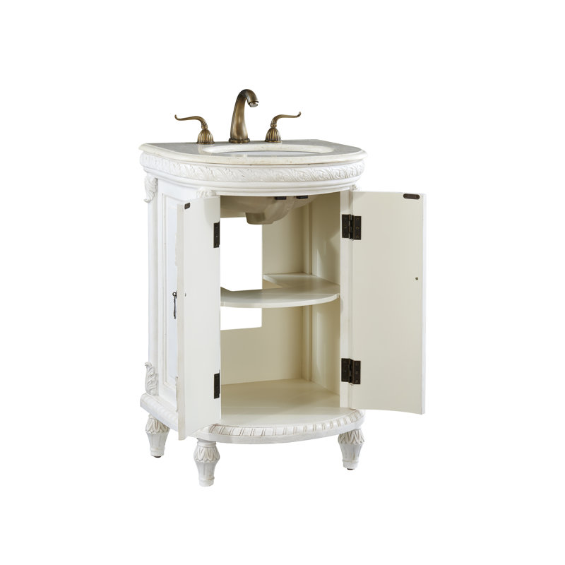Aravale 21'' Single Bathroom Vanity with Top, Antique White, Cream Marble