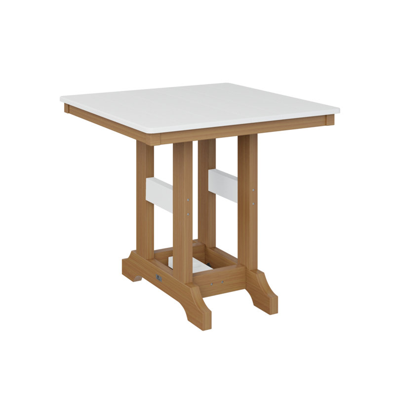 Garden Classic Outdoor Square Bar Table, 39.5" H x 33" W x 33" D, White, Natural Teak