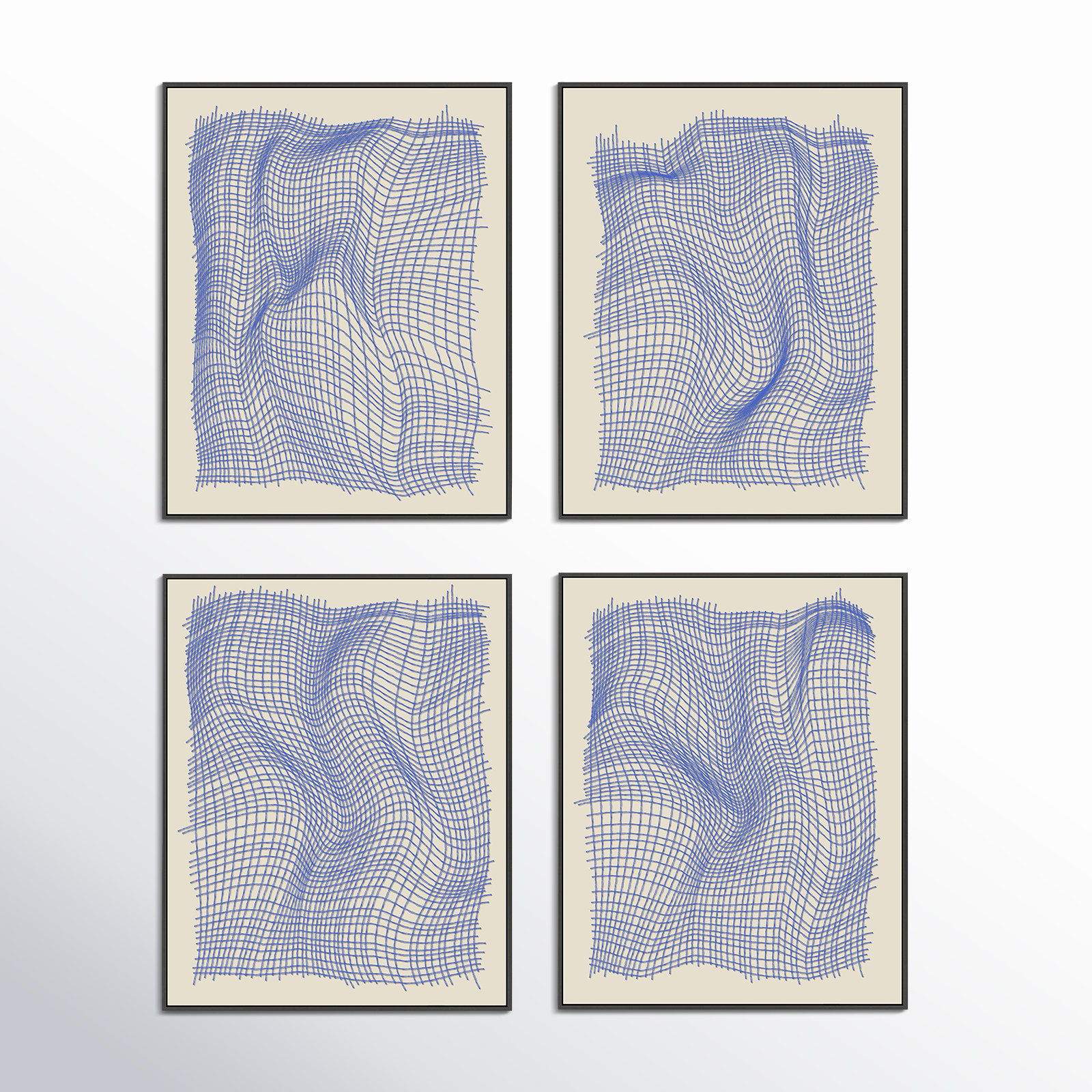 Netting 4-Piece Print Set by Jacques Pilon, Black Single Structure Framed Canvas, 38" H x 120" W x 1.25" D