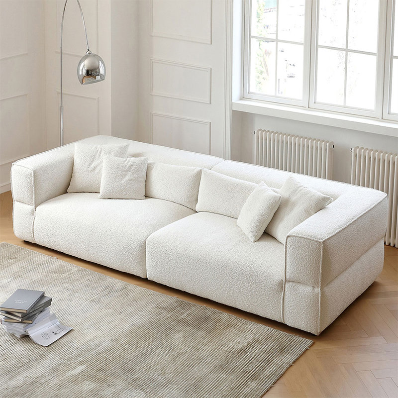 Causeuse-coussin modulaire en velours blanc, H 27,56 po x l 116,14 po x P 49,21 po, 4
