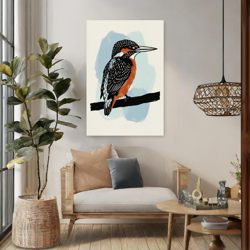 Art mural, oiseau sauvage contemporain perché, H 48 po x l 32 po