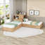Lit plateforme simple en L avec tablettes intégrées, lit gigogne simple et tiroirs de rangement-540971087