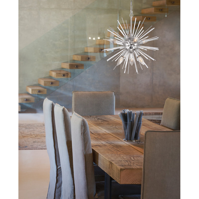 Lustre géométrique unique à 6 lumières Jazmin, Nickel poli