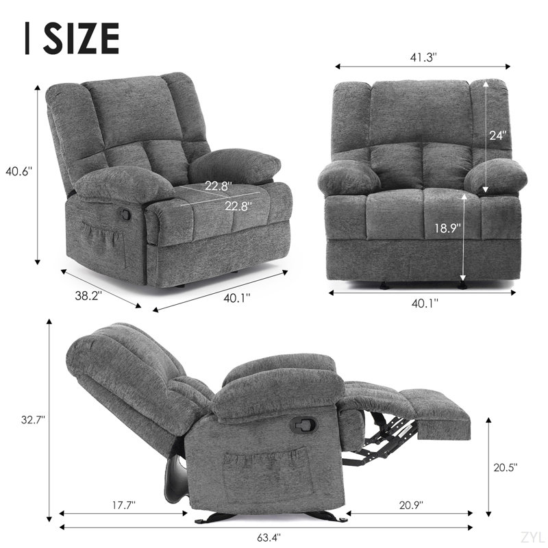 Oversized Rocking Rocker Recliner Chair For Living Room Adults, Light Grey