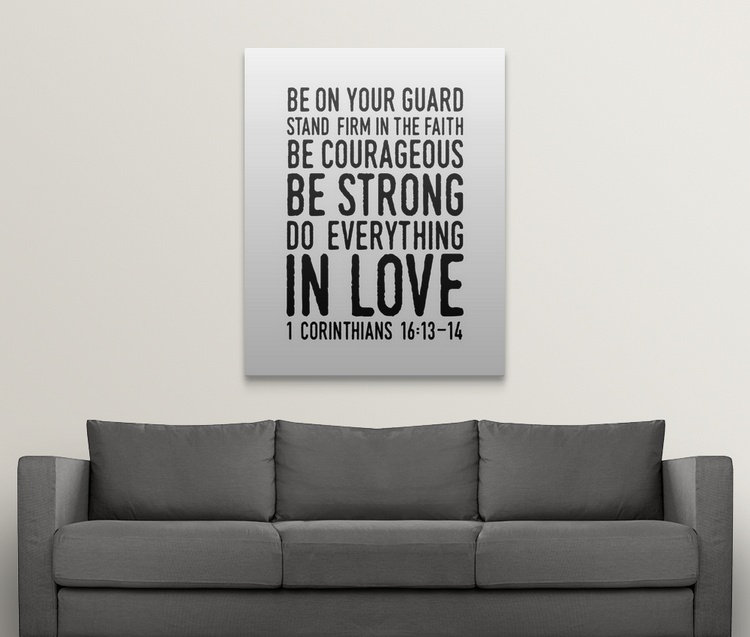 « 1 corinthians 16:14 », art textuel, H 30 po x l 24 po x P 1,5 po, Toile