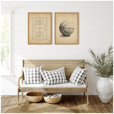 Antique Basketball 2 Piece Framed Canvas Wall Art Set by The Creative Bunch Studio