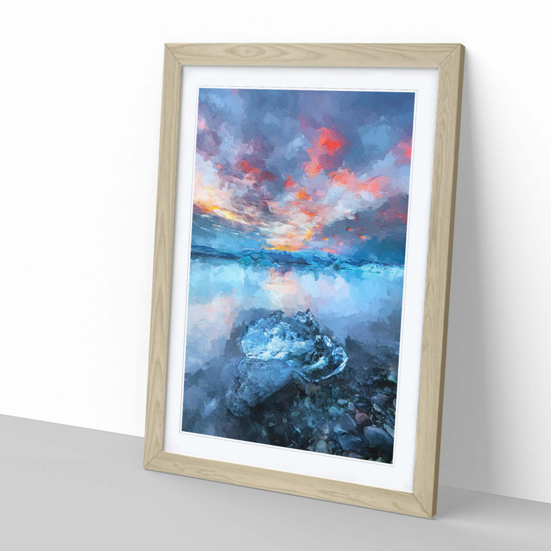 Iceland View in Abstract - Picture Frame Graphic Art Print, 60cm H x 40cm W x 2cm D, Oak