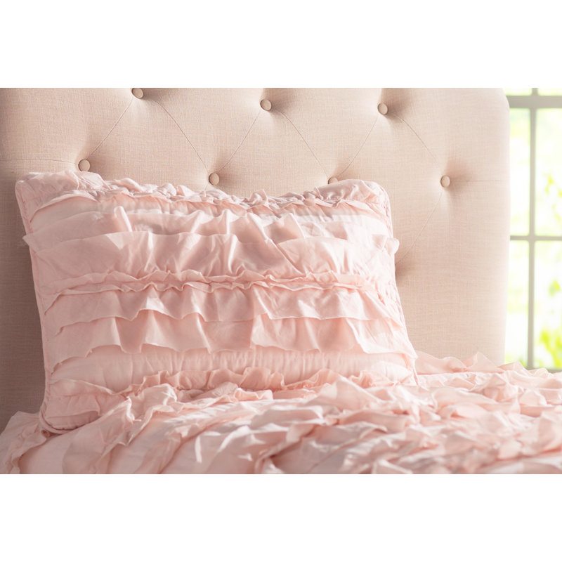 Pink Blush Cotton Twin Reversible Ruffled Quilt Set