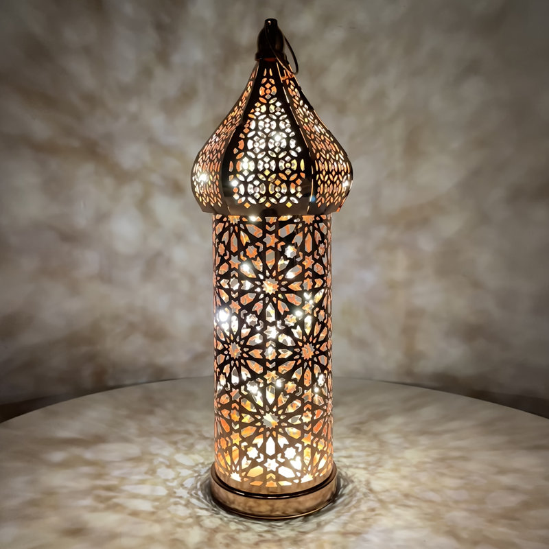 Temple marocain de style marocain, lanterne creuse en fer, lampe de Ramadan rétro, ornements de lumières suspendus, métal à piles pour la décoration intérieure de la table