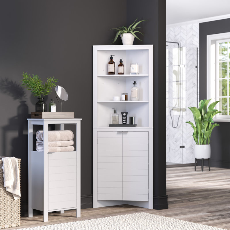 RiverRidge Madison Single Door Bathroom and Laundry Storage Cabinet and Organizer with Open and Adjustable Interior Shelves