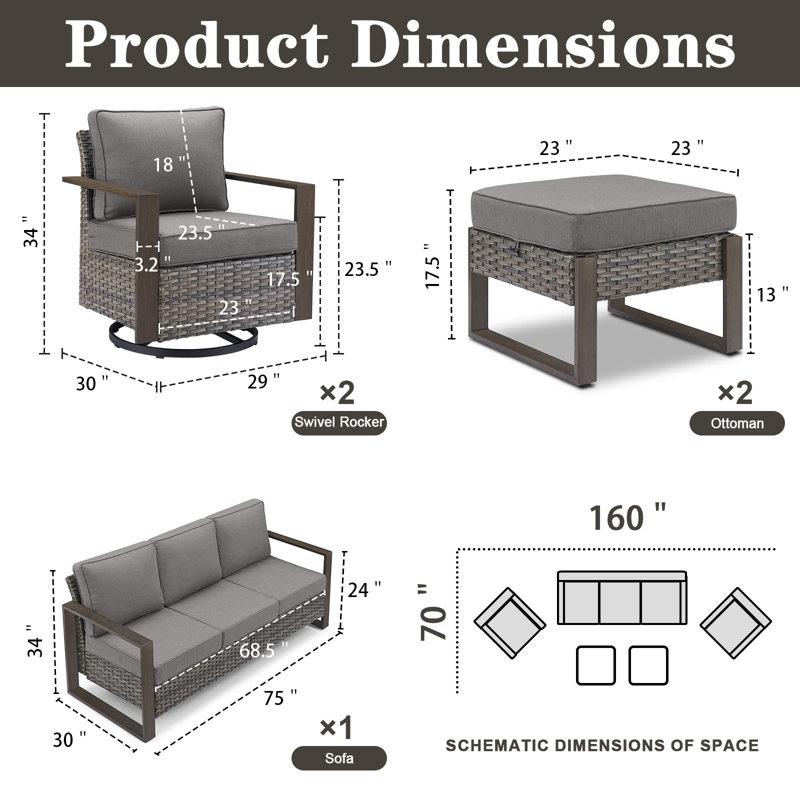 Ensemble de conversation d'extérieur pour 5 personnes avec coussins Kelyse, Gris, Gris