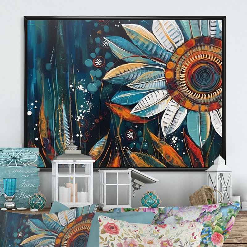 Décoration murale en métal orange et bleu Reflections of a Free Mind I - Boho Feather, H 24 po x l 32 po x P 1 po