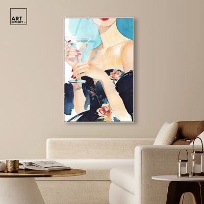Evening Toast - Ira Comleva Framed Acrylic Print Fashion Martini Art by Art Remedy, Black Frame, 16 x 24