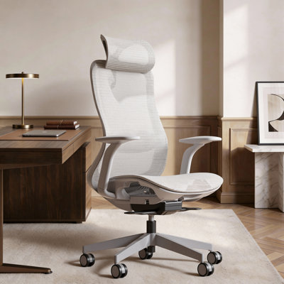Fauteuil de bureau ergonomique en filet, fauteuil de bureau réglable avec appui-tête et accoudoirs 3D, siège de bureau personnel avec support lombaire, fonction d'inclinaison, gris