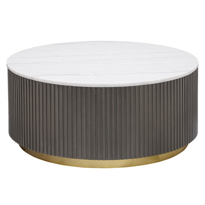 Sennewald White And Charcoal Round Marble Top Coffee Table(Only Including Coffee Table)