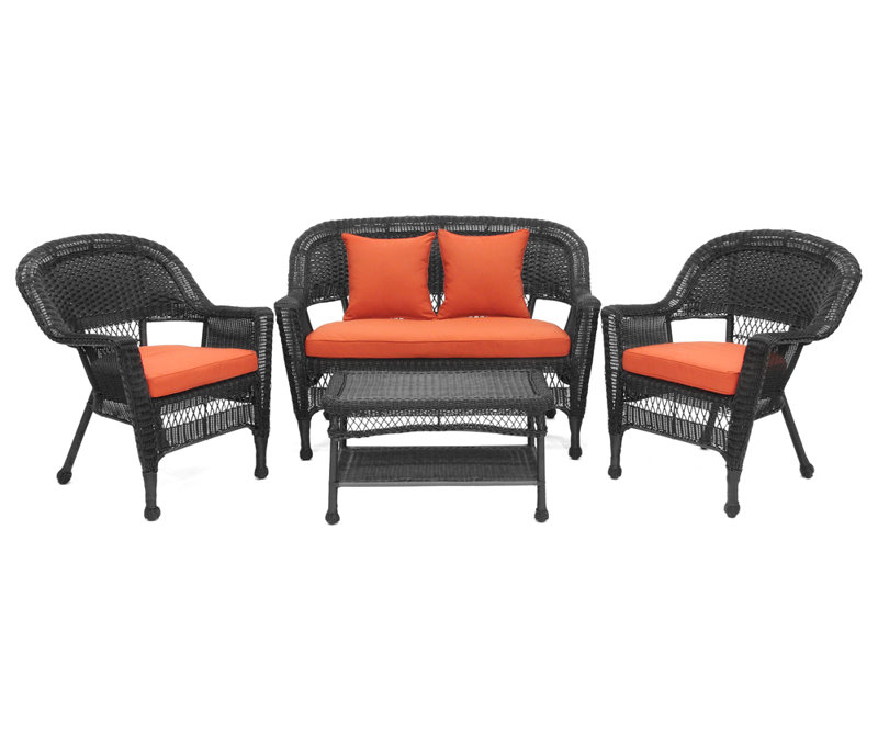 Cecilton 4 Piece Rattan Sofa Seating Group , Red, Black