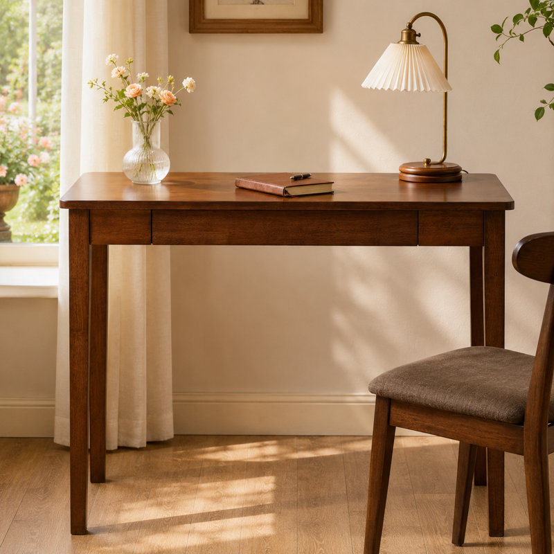 Bureau d'écriture en bois massif, bureau d'ordinateur pour bureau à domicile, bureau de travail avec tiroir de rangement et pieds en bois