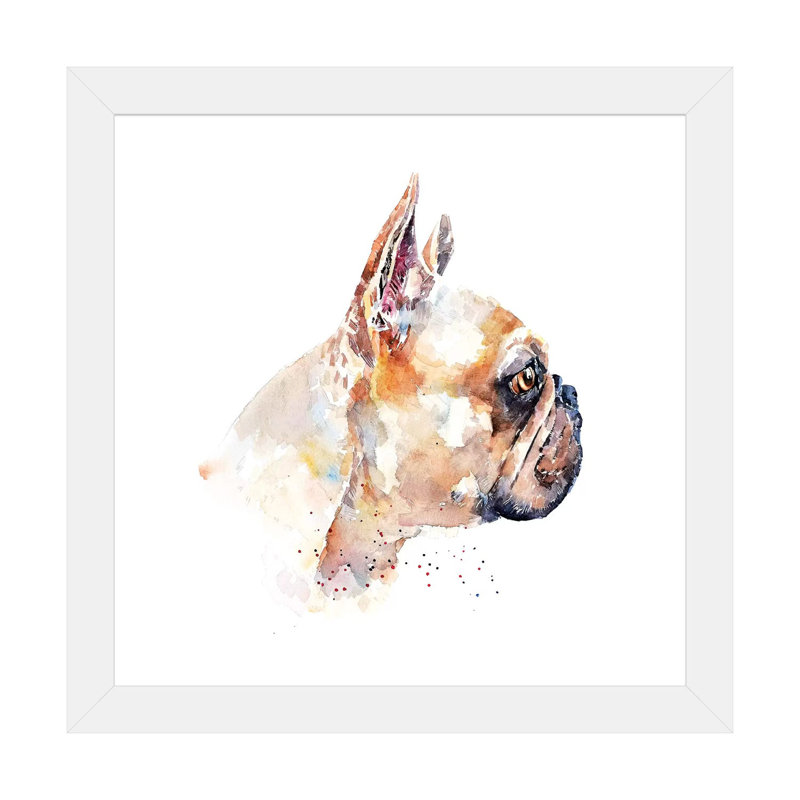 Imprimé « Frenchie » par Edwatercolours, Papier encadré blanc, Blanc, H 16 po x l 16 po x p 1 po
